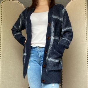 J. Crew V-Neck Button Cardigan With Pockets, Navy Windowpane, XS